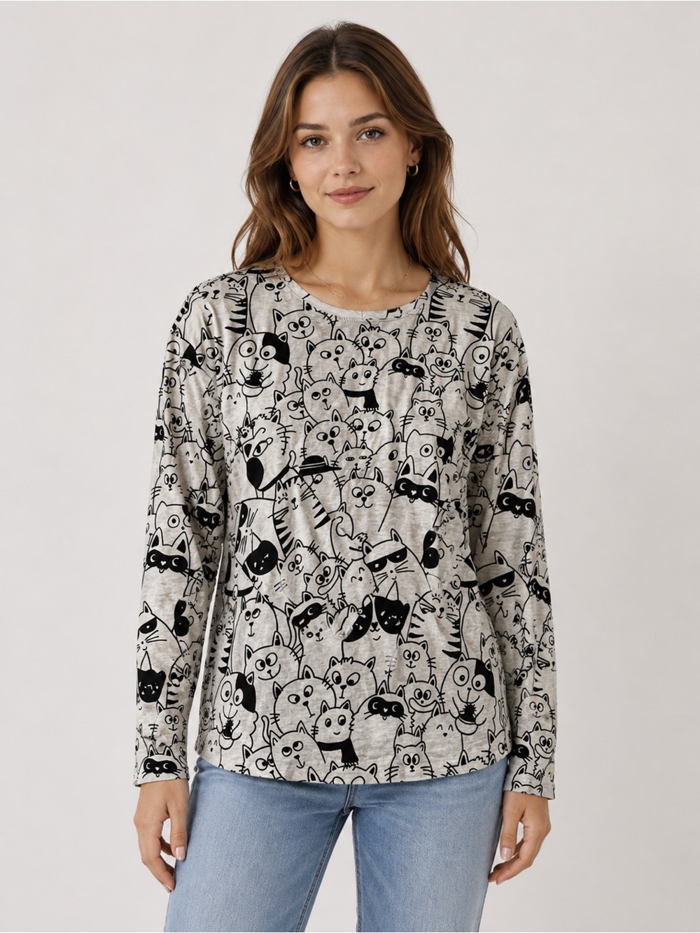 Super Soft Cat Print Long Sleeve Shirt